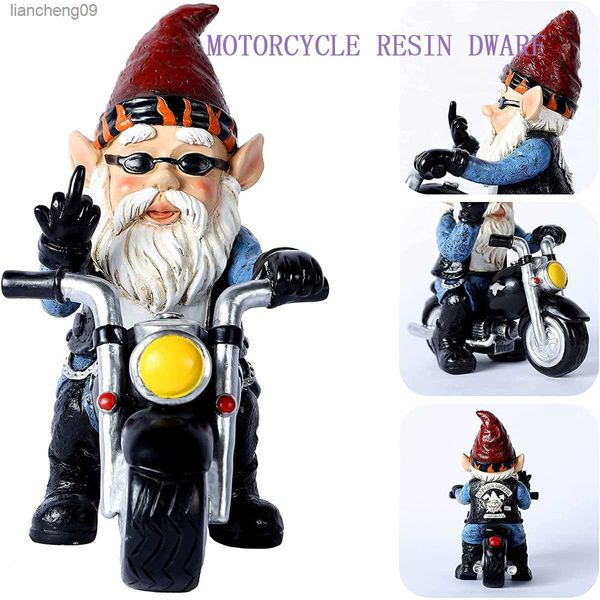 Nouvelle Résine Nain Statue Moto Équitation Drôle Gnome Décoration Cour Extérieure Pelouse Jardin Gnome Statue Nain Figurine Ornements L230620