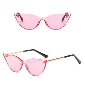 Lunettes de soleil rétro Cateye pour femmes, couleur bonbon, branches en métal, sans monture, lunettes de soleil de styliste UV400, 11 couleurs, bonne qualité