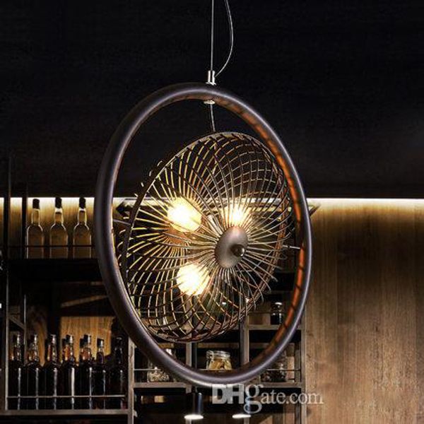 Nouveau rétro vent industriel nord-européen led lampes suspendues style américain pays bar personnalité créatif Loft fer ventilateur pendentif lustre