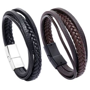 Retro Multilayer Leather Charm Armbanden Simple Mode Heren Verzilverd Bangle Gevlochten Sieraden Party Club Decor