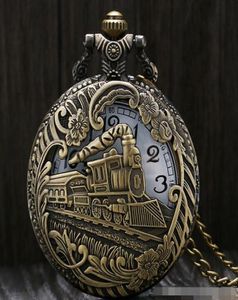 Nuevo Retro Silver encantador tren dorado grabado Hugar steampunk de cuarzo de bolsillo Menacero