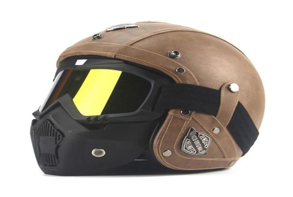 Nouveau casque de moto de style allemand rétro Vintage 34 casque ouvert Four Seasons Cruiser Biker Moto Dot Glasses Mask8616982