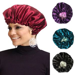 Nouveau Réversible Solide Femmes Satin Bonnet Mode Tache Soyeux Grand Bonnet pour Dame Sommeil Cap Headwrap Chapeau Cheveux Wrap Accessoires En Gros