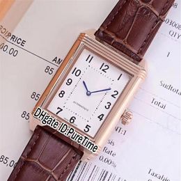 Nieuwe Reverso Classic Medium Dunne 2548520 Automatische heren Watch Staal Kast Wit Die Leer 8 Kleuren Horloges Puretime E52A1294S