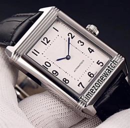 Nouveau reverso classique moyen mince 2548520 Miyota 8215 Automatic Homme Watch Arear Bid White White Cuir Black STRAP Timezonewatch E6591247