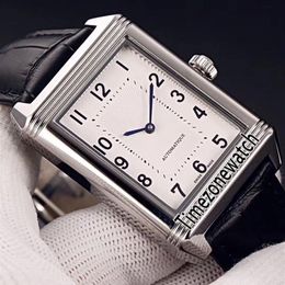 Nouveau Reverso Classic Medium Thin 2548520 Miyota 8215 Montre automatique pour homme Boîtier en acier Cadran blanc Bracelet en cuir noir Timezonewatch E313T