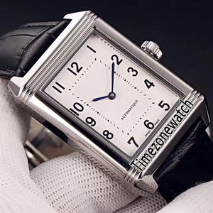 Nouveau Reverso Classic Medium Thin 2548520 Miyota 8215 Montre automatique pour homme Boîtier en acier Cadran blanc Bracelet en cuir noir Timezonewatch E302E