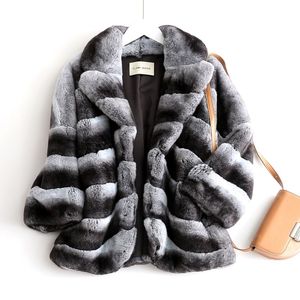 Nouveau Rex fourrure intégré manteau chinchilla profil costume col manteau de fourrure femme épais chaud nouveau style mode