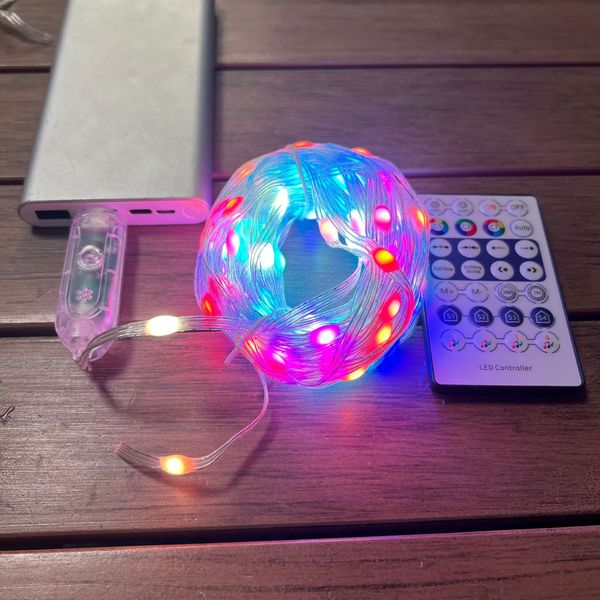 Nouvelle ligne de cuir rvb fantaisie camping décoration de décrochage couleur chaîne lumineuse Bluetooth application de commande vocale contrôle les feux de jour de Noël