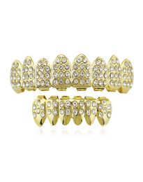 Nieuwe Strass Iced Out Gouden Tanden Grills Top Bottom Grills Halloween Hiphop Tand Grilz Cosplay Tanden Caps Jewelry1538870