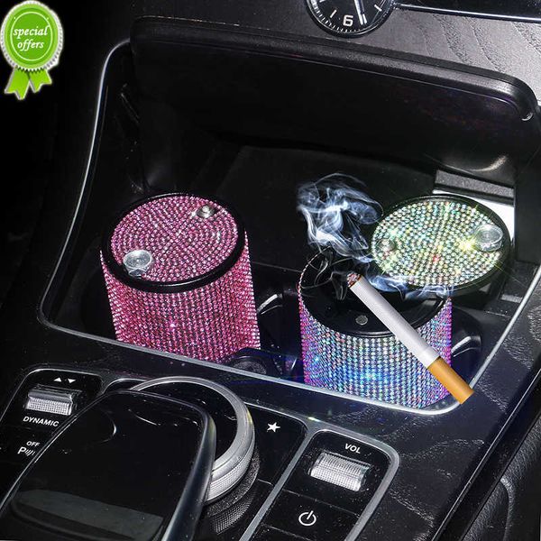 Nuevo Cenicero con diamantes de imitación para coche, soporte para taza de humo, soporte para puros, Cenicero bonito, accesorios ostentosos para Interior de coche para mujeres y niñas