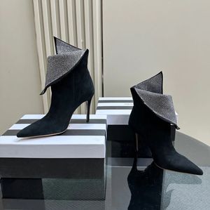 Nieuwe steentjes rapeldecoratie enkellaarzen aangericht teen stiletto mode laarzen dames luxe designer lederen sola bootjes jurk avondjes schoenen maat35-41