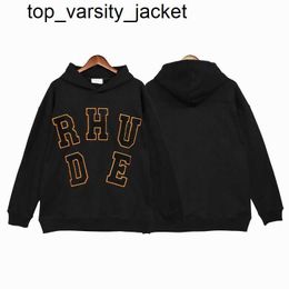 New Rhude Mens Womens Designers Spring Autumn Man Woman Luxurys Classic Black White Graphic Clothing Casual Clothes Sweatshirts womens mens hoodie