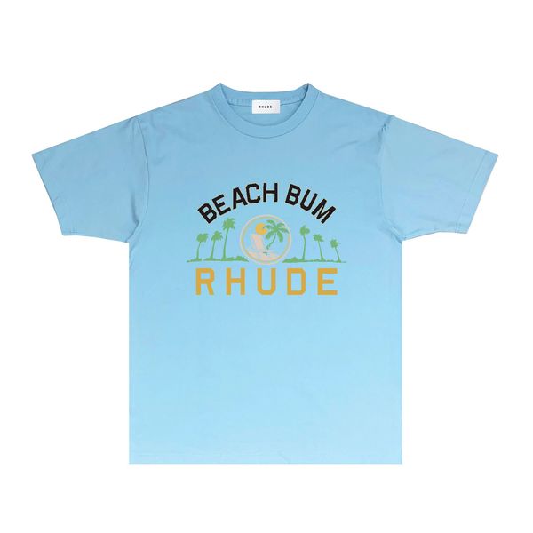 Nueva camiseta de verano rhude para mujer y para hombre camiseta de diseñador ropa de marca de tendencia RH108 Medalla de árbol de coco impresa camiseta de manga corta talla S-XXL