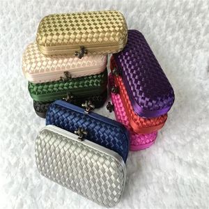 Nueva cartera con solapa de cinta para mujer, bolso de mano tejido de satén, azul, morado, caja de artículos de tocador para fiesta, bolso de cena, bolso de noche con cerrojo, 223y