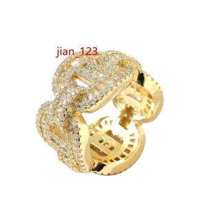 Nouveau anneau de chaîne cubaine Ring 18k Real Gold Placing Micro Paveed Zircon Hip Hop Mens Ring