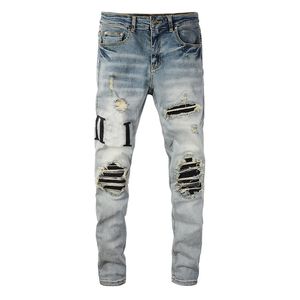 Nouveaux jeans de créateur pour hommes déchirés Genou Skinny Straight Taille 28-40 Moto Trendy Long Straight Hole High Street denim