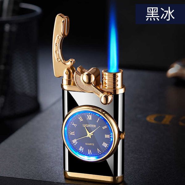 Nouveau rocker bras droit bleu flamme plus léger vrai vrai cadran gonflable le vent de montre de montre pour hommes accessoires de fumer 6fgi