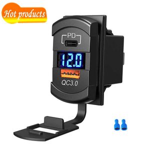 Nieuwe rocker -stijl USB autolader Socket Switch vervanging Dual PD en QC3.0 12V/24V Paneel Mount USB -stopcontact met LED -voltmeter