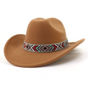 Nieuwe Roll Brim Western Cowboyhoed Vrouwen Mannen Etnische Minderheid Stijl Fedora Hoed Tovenaar Party Vilten Cap Panama Fedora Zonnehoed