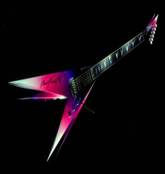 New Roman Abstract V Guitarra gemela Vinnie Vincent Flying V Double V Purple Pink Electric Guitar Floyd Rose Tremolo Bridge Ebony Fing7423977