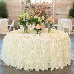 Jupe de Table à volants en tissu romantique, décorations de mariage faites à la main, sur mesure, gâteau en Organza blanc ivoire, Ruffles252N, nouvelle collection