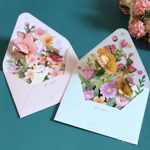 Nieuwe romantische bloem verjaardagskaart kerstkaart 3d pop-up wenset set ansichtkaart feest bruiloft decor creatieve cadeaus kaarten