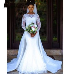 Nouveau romantique plus taille 2 pièces africain à manches longues en dentelle de liaison robe de mariée pure jupe détachable