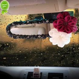 Nouveau Rose fleur cristal voiture intérieur rétroviseur couverture cuir Auto rétroviseur décoration accessoires pour femmes et filles