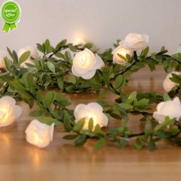 Nieuwe Rose Flower Led Fairy Lichtslingers Kunstmatige Groene Blad Rotan Bruiloft Verjaardagsfeestje Thuis DIY Decoratie Kerst Guirlande