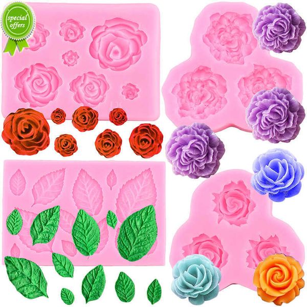 Nouveau Rose Fleur Pivoine Silicone Moule De Mariage De Décoration De Gâteau Outils Chocolat Fondant Moules Feuille Bonbons Résine Moules DIY Cupcake Topper