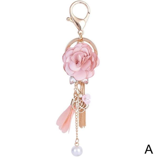 Nouveau Rose fleurs porte-clés tissu fleur gland voiture porte-clés sac ornements bijoux bibelot créatif beaux cadeaux pendentif R2R78950564