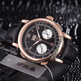 Nieuwe rosé gouden kast Gig Dage Datograph 403 041 zwarte wijzerplaat witte subdial handopwindbaar automatisch herenhorloge lederen band horloges Tim3319