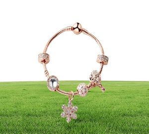 Nouvelle rose en or perles lâches Snowflake Pendant Bangle Charm Bread Bracelet pour fille bijoux de bricolage comme cadeau de Noël89098279580154