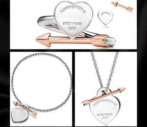 Nuevo oro rosa, joyería de plata, pulsera, cadena, cadenas, eslabones, joyería de lujo, collares de corazón, pulseras para mujeres, conjunto personalizado para hombres, flecha de amor chapada en 18K, fiesta de boda para niña