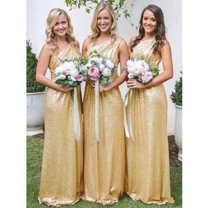 Nouvelles robes de demoiselle d'honneur à paillettes jaunes en or rose pour les mariages robe invitée une longueur de plancher épaule plus taille formelle de femme de chambre d'honneur