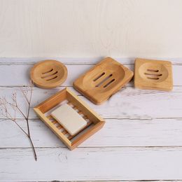 Nieuwe ronde en squarec zeepbakje creatieve milieubescherming natuurlijke bamboe zeep houder drogen zeep box badkamer accessoriest2i5761