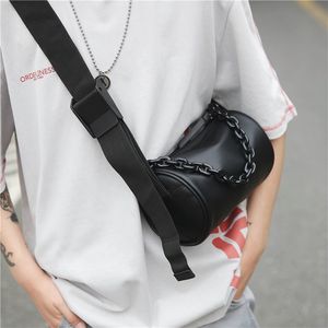 Nieuwe ronde bucket bags jongens en meisjes hiphop messenger bag zwarte pu zacht lederen kussentas