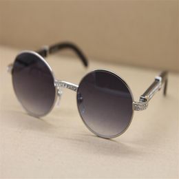 Nouveau diamant rond métal hommes lunettes de soleil 7550178 lunettes de conduite en corne de buffle noir C décoration or lentilles de haute qualité Cat Size5253u