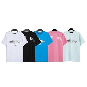 Nouveau col rond queue cassée requin T-shirt lettre imprimée pur coton T-shirts hommes et femmes polyvalents demi-manches T-shirts de sport amples à manches courtes haut vêtements