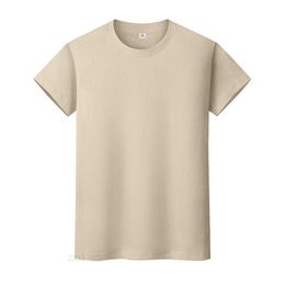 Nueva camiseta de color sólido con cuello redondo, camisa de fondo de algodón de verano, manga corta para hombres y mujeres, media manga CX