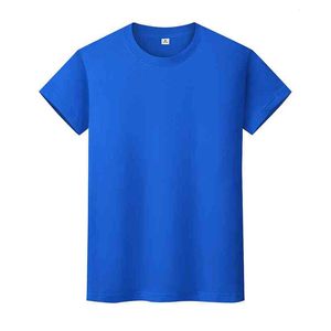 Nouveau col rond couleur unie T-shirt été coton chemise à manches courtes hommes et femmes demi-manches KXZJ