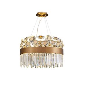 Nouvelles lampes suspendues rondes lustre en cristal créatif fleurs dorées base d'éclairage LED lampes de suspension de luxe pour salon salle à manger chambre