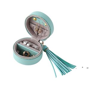 Nieuwe Ronde PU-sieraden Dozen Monolayer Jewel Case Oor Studs Zipper Storages Box Ornamenten Sieraden Ring Boxe Opslag Bins EWD6649