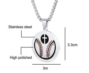 2022 Newtitane Sport Accessoires Nouveau rond Golden Cross Baseball Basball Collier Pendentif Gold Silver Black Couleur Noir Couleur en acier inoxydable Pendants de baseball Colliers