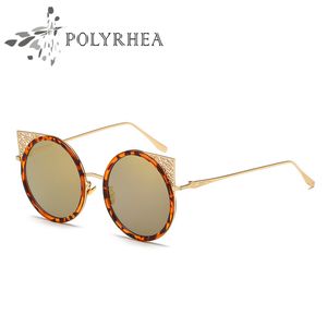 Ronde Zonnebril Designer Eyewear Gold Flash Glass Lens Vrouwen Cat Eye Vintage Retro Metalen Frame Spiegel Zonnebril met doos en geval