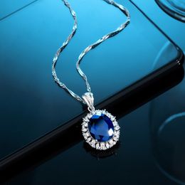 Collier avec pendentif en diamant bleu Royal à haute teneur en carbone, en argent Sterling S925, rétro, léger, de luxe, de fiançailles, de mariée, ornement Premium, nouveau