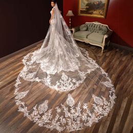 Nieuwe koninklijke lengte Wedding Veils White Ivory Champagne Cathedral Long Wraps Appliques Lace Custom Made Bridal Accessories