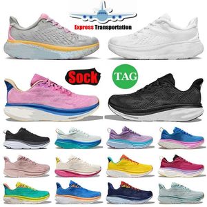 Nieuwe hardloopschoenen Triple Zwart Witblauw mist Oranje Mint Roze Paarse Geel Peer Lilac Marble Clifton 9 Bondi 8 Mens Designer Sneakers Dames Trainers EUR