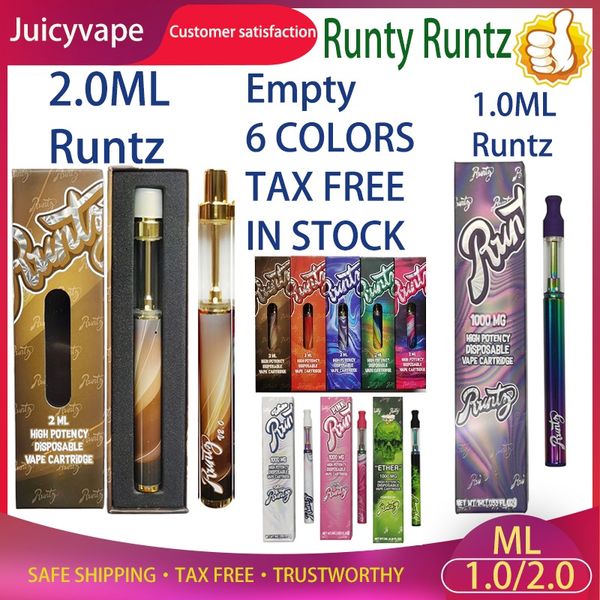 NOUVEAU RUNTY RUNTZ DISSORT VAPES VIDES 1,0 ml 2,0 ml 280mAh 400mAh Batterie rechargeable Chariot à cartouche de bobine en céramique 6 Souches avec emballage magnétique emballage Packwoods